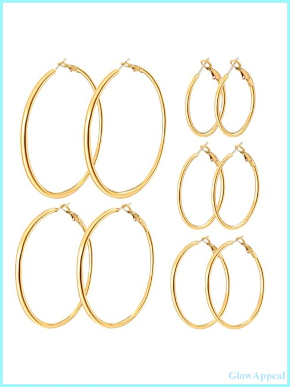 5 Pairs Stainless Steel Hoop Earrings for Women 14K Gold Plated Set